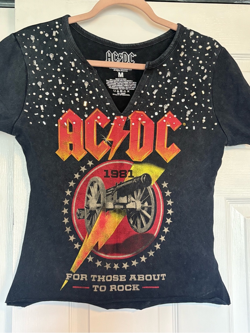 AC/DC Black Studded Lightning Cannon Graphic Tee
